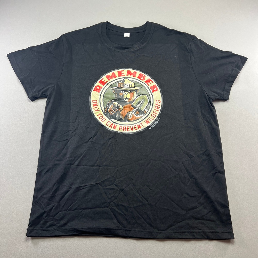 Smokey Bear Prevent Wildfires Graphic T Shirt Mens XL Black Cotton Short Sleeve